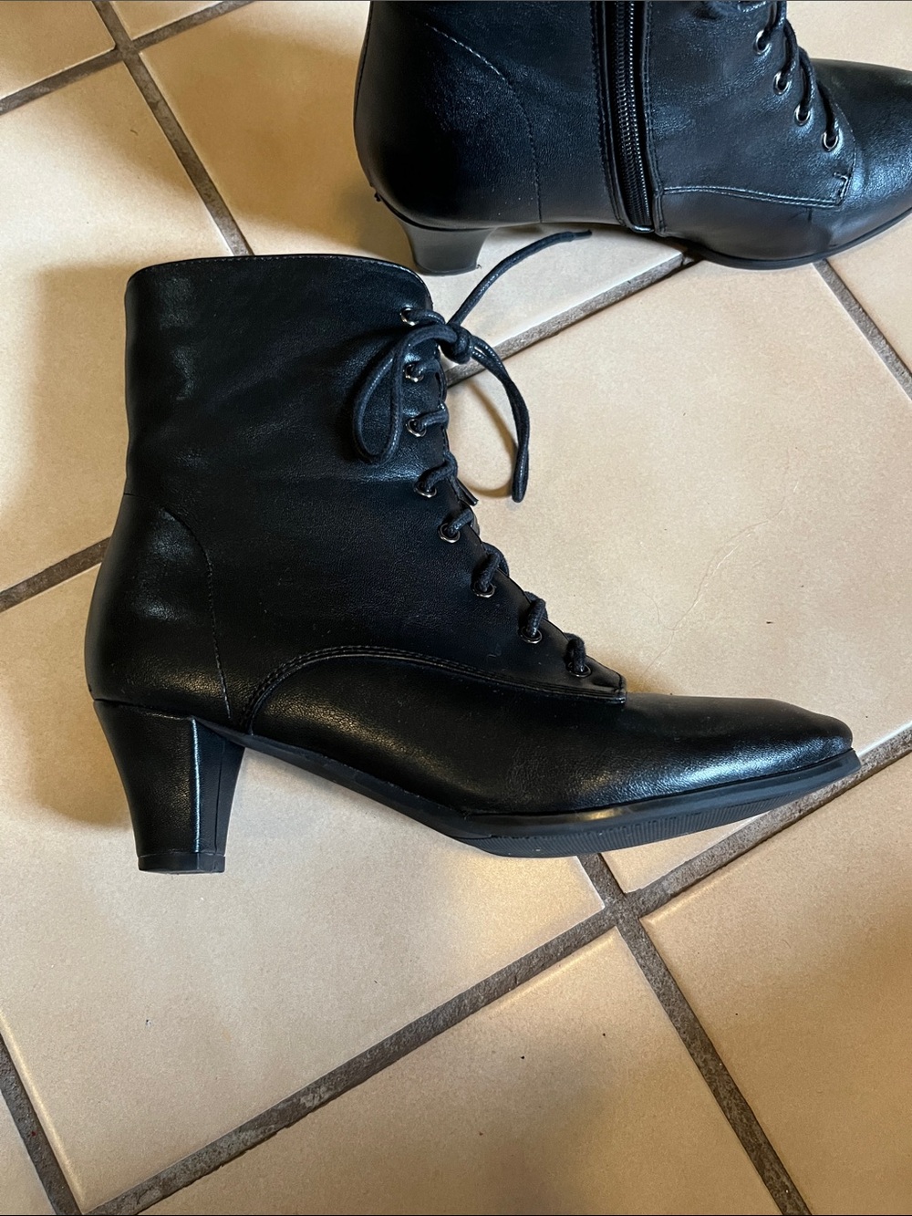 Women's Black Lace-Up Ankle Boots with Side Zip - Picture 3 of 7